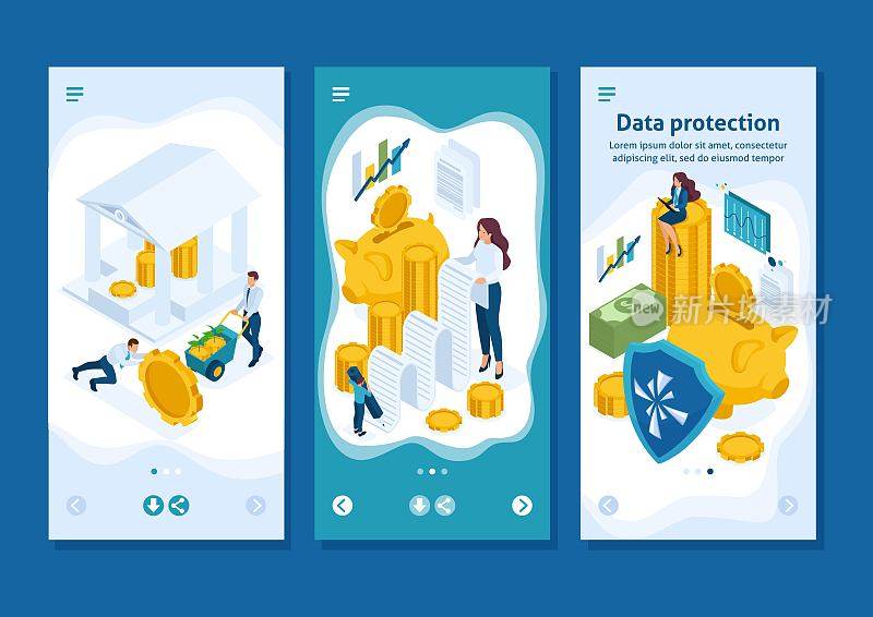 Isometric Template app concept reliable protection of your money, bank deposit, security, smartphone apps